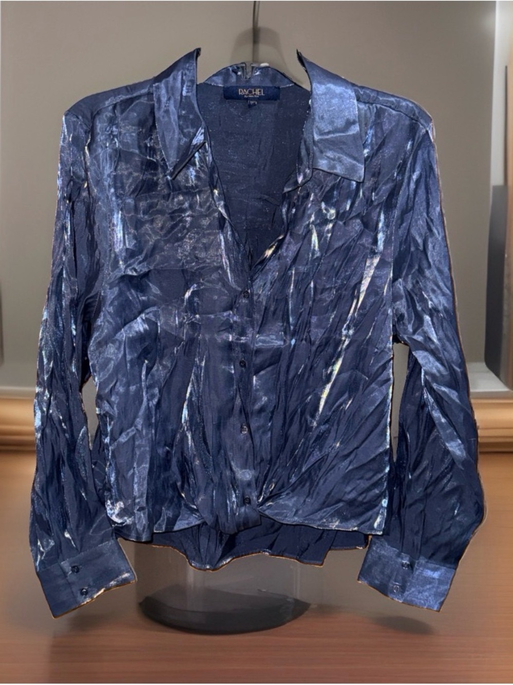 RACHEL Rachel Roy Women’s Navy Shimmer Button-Up Blouse-L-EC